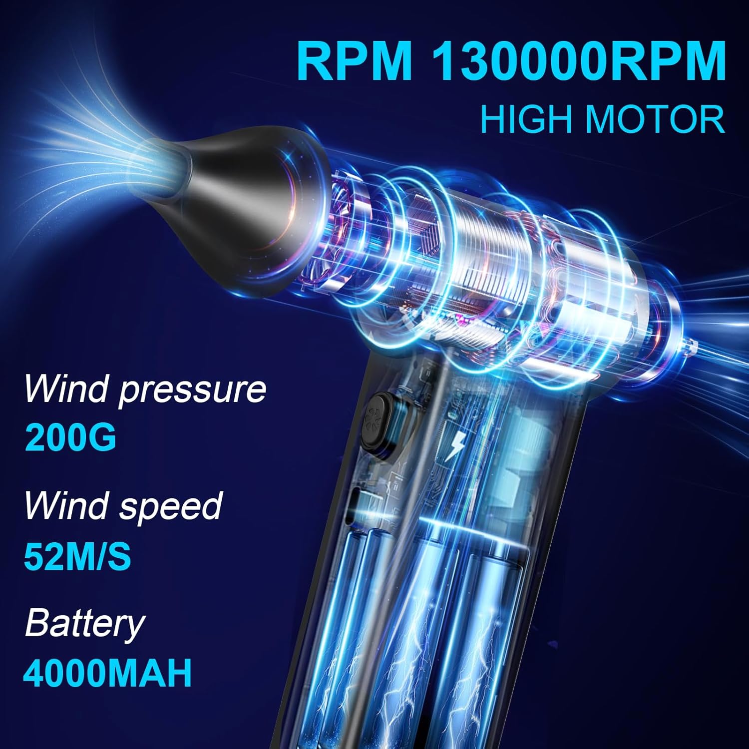 Compressed-Air-Dust Collector-Mini Portable- Turbo Fan- 130000RPM Electric Duster-Cleaning kit- No Canned- Replace Compressed air can- Car Dryer air Blower- Pc dusters forCleaning