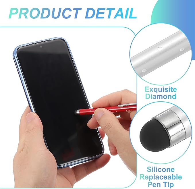 PATIKIL Stylus Pens for Touch Screens, 6 Pcs High Precision Universal Bling Stylus Crystal Metal Capacitive Pen for Touch Screen Devices Phone Tablets Laptop, Silver