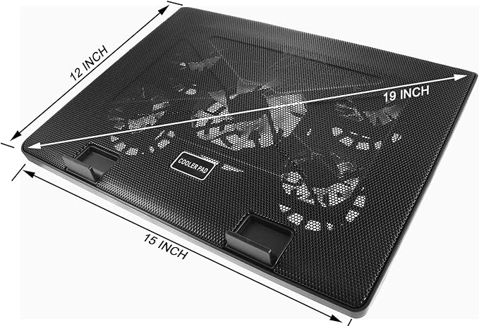Laptop Cooling Pad 17inch 15.6 14 13 12inch Gaming Cooler Pad Chill Mat 5 Quiet Fans LED Lights and 2 USB 2.0 Ports Adjustable Mounts Laptop Stand Height Angle