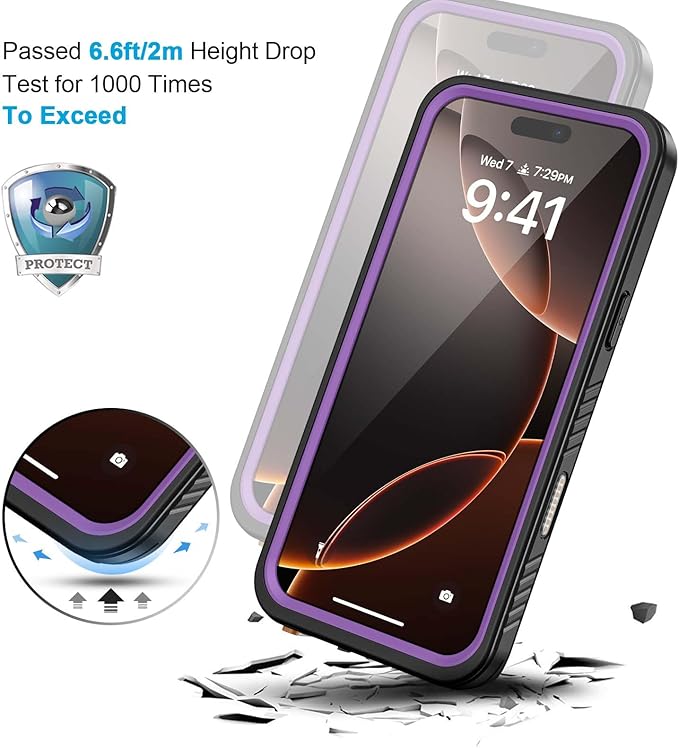 Lanhiem for iPhone 16 Pro Max Case, IP68 Waterproof Dustproof Shockproof Cases with Built-in Screen Protector, Full Body Heavy Duty Rugged Phone Cover for iPhone 16 Pro Max - 6.9 inch (Purple)