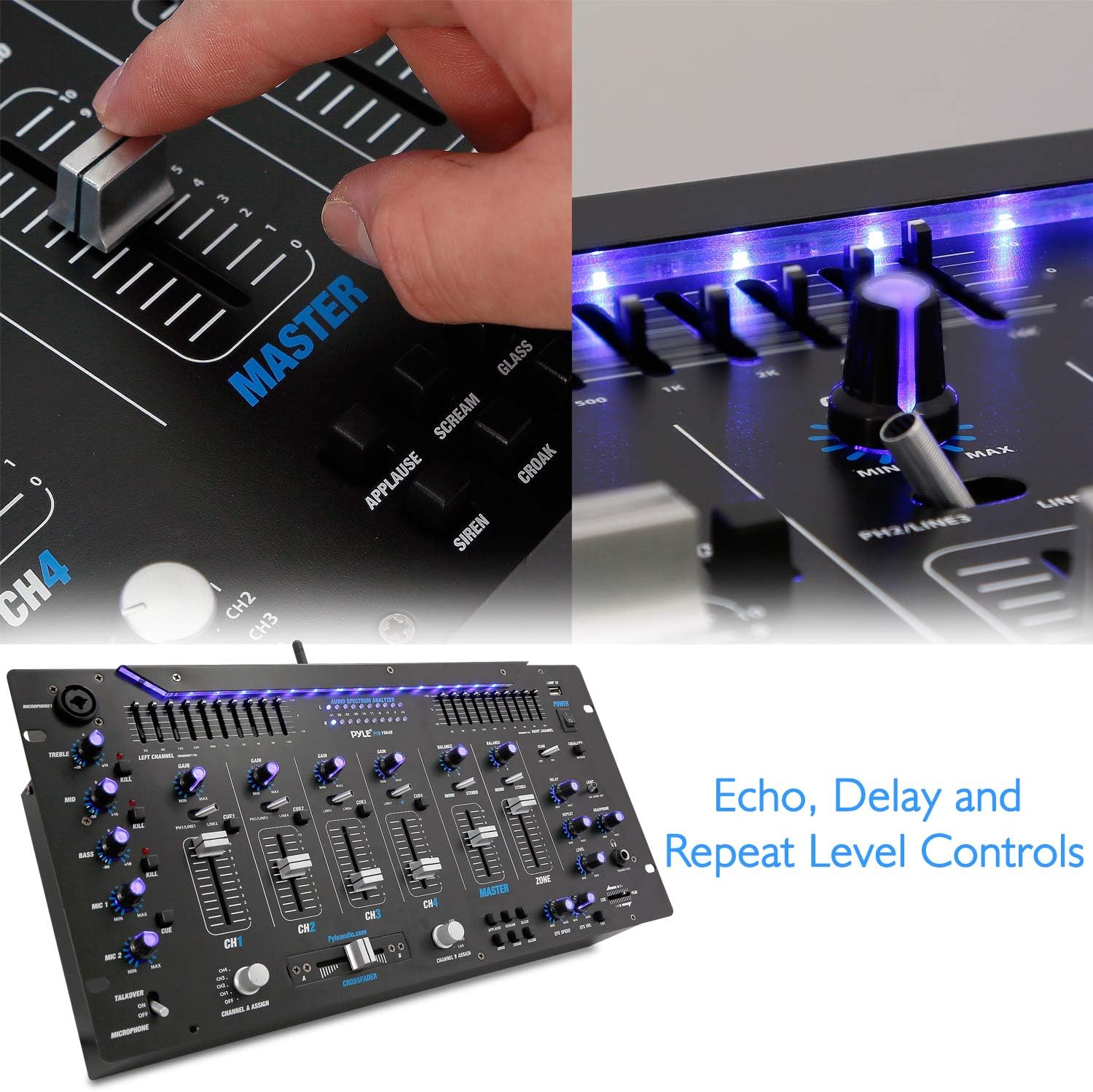 Pyle 6 Channel Mixer, Bluetooth DJ Controller, Stereo Mixer, Professional Sound System, LED Illumination, Mixer Digital Audio, Digital Mixing System, Speed Control, 5U Rack Mount System (PYD1964B)
