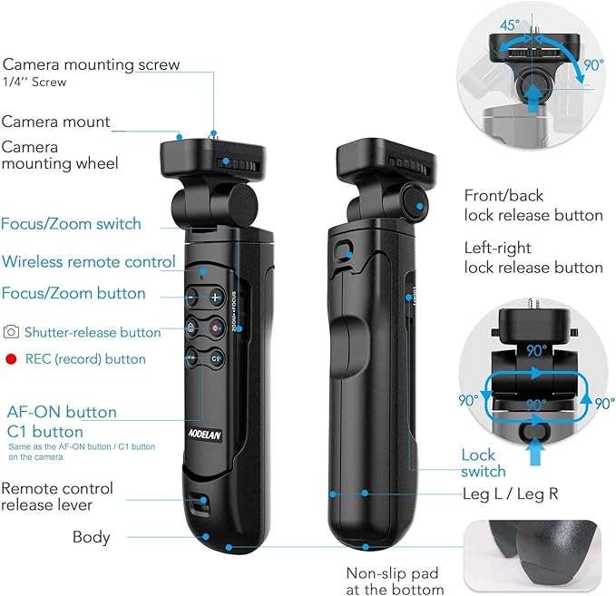 AODELAN Wireless Shooting Grip Tripod with Remote Control for Vlogging, for Sony ZV-E10,ZV-1F, ZV-E10 II, a6100, a6400, a6600, a7 III, a7R III, a7R IV, a9, a9 II, Replace Sony GP-VPT2BT