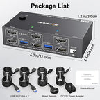 KVM Switch 2 Monitors 2 Computers 8K@60Hz/4K@144Hz, HDMI Displayport KVM Switches for 2 PC Sharing Dual Monitor and Keyboard Mouse with Power Adapter, Wired Extend Controller and USB3.0 Cables