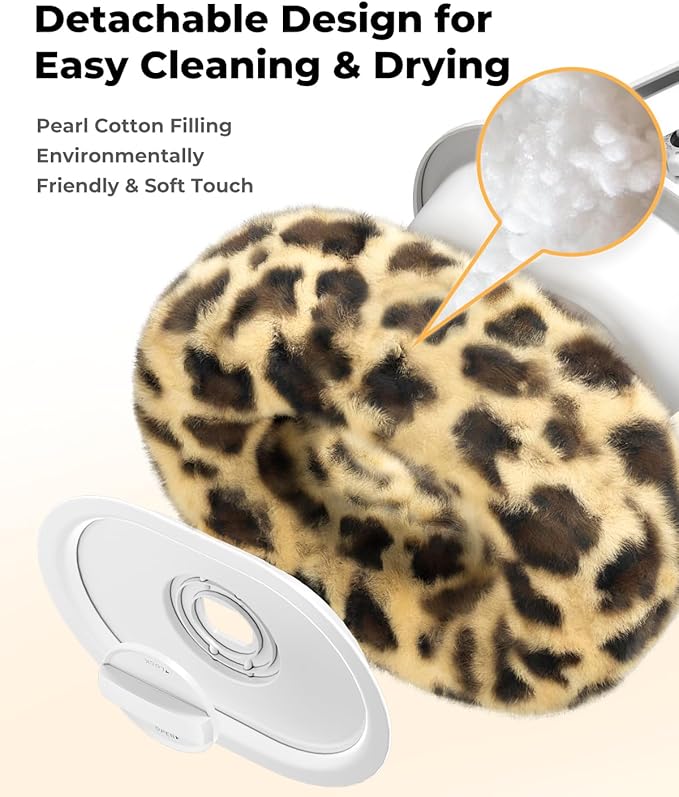 Kindle Pillow Stand with Leopard Print – Soft Tablet Holder with Snack Bowl & Cup Holder, Fuzzy Hands-Free Stand for Bed, Couch, Compatible with Kindle, iPad, Phones (Leopard)