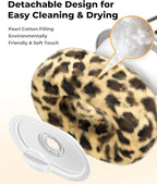 Kindle Pillow Stand with Leopard Print – Soft Tablet Holder with Snack Bowl & Cup Holder, Fuzzy Hands-Free Stand for Bed, Couch, Compatible with Kindle, iPad, Phones (Leopard)