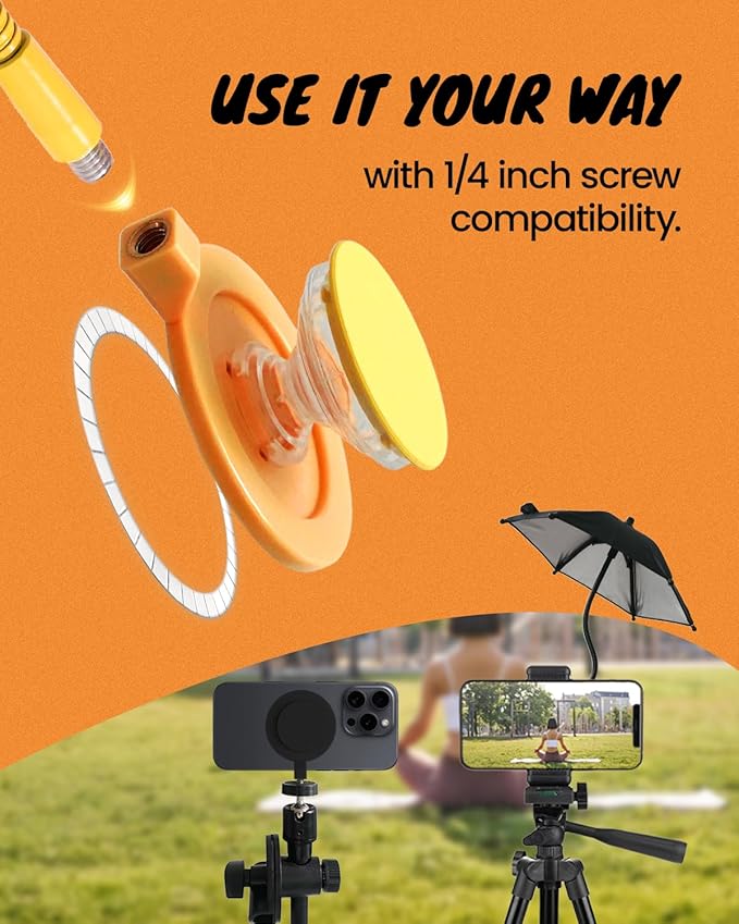 3 in 1 Magnetic Umbrella Sunshade Collapsible Expandable Phone Grip & Stand - Elegant Magsafe Compatible Phone Holder for Secure Grip and Hands-Free Viewing (Yellow)