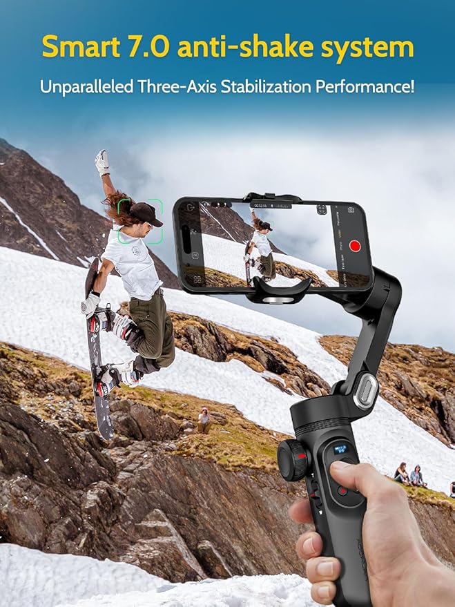 Gimbal Stabilizer for Smartphone with Wireless Charging iPhone Gimbal for iPhone 15 Pro Max/Android Foldable 3-Axis Handheld Phone Stabilizer for Video Recording Face Tracking-Smart X Pro