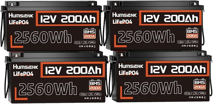 4PACK 12V 200Ah LiFePO4 Battery, Built-in 200A BMS, Rechargeable Deep Cycles DIY Battery, 2560Wh Lithium Battery for Off-Grid and Home Solar System, Marine, Trailer, RV