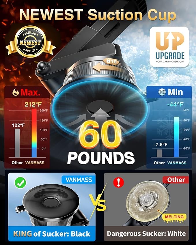 VANMASS [2024 Upgrade Phone Holders for Your Car [Super Suction Cup] Cell Phone Mount Car Dashboard Window Vent Desk Fit for iPhone 15 Pro Max 14 13 Universal Handsfree Automobile Vehicle Cradle，Red