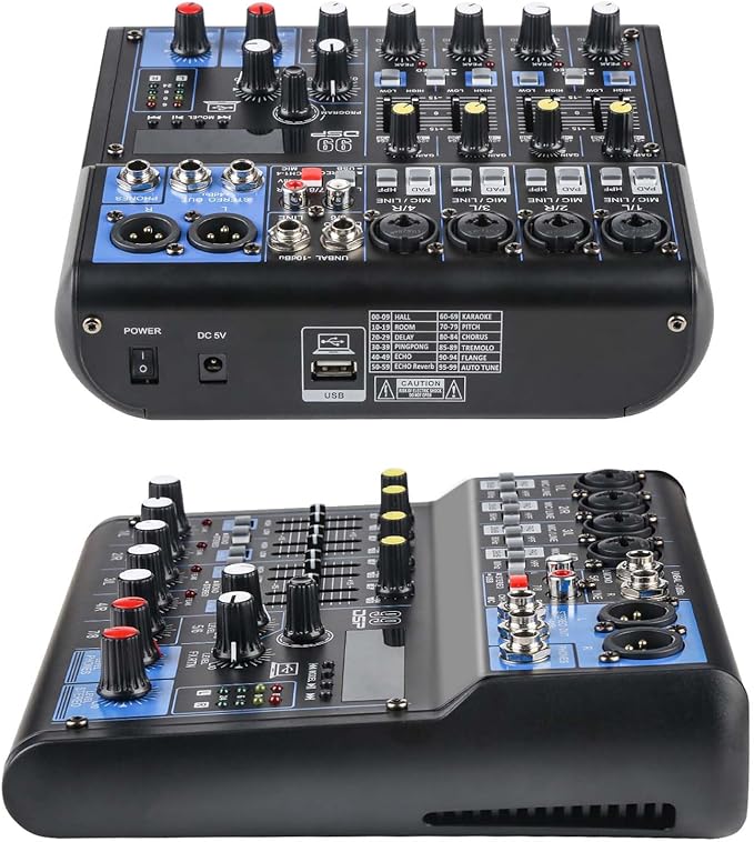 Dj Mixers 8 Channel Audio Mixer Sound Board with Bluetooth, Usb Audio Interface with Sound Card Recording and 48V Phantom Power Sounds Mixer Board with 99 DSP FX Reverb Delay Effect for Streaming