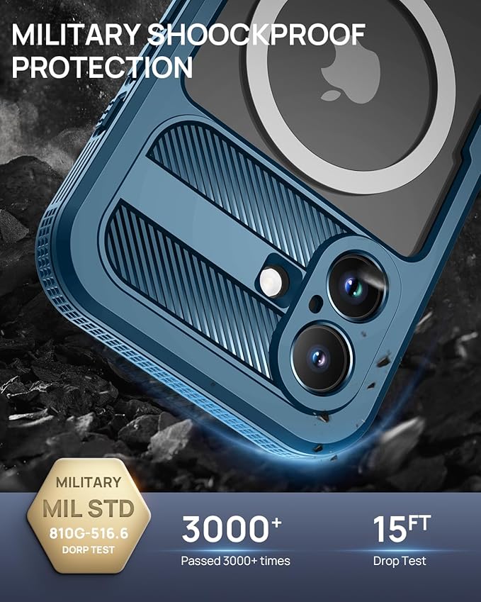 Lanhiem Magnetic for iPhone 16 Case, IP68 Waterproof Dustproof Case, [Compatible with Magsafe] [Built-in Screen Protector] Full Body Heavy Duty Rugged Phone Cover 6.1 inch, Blue/Clear