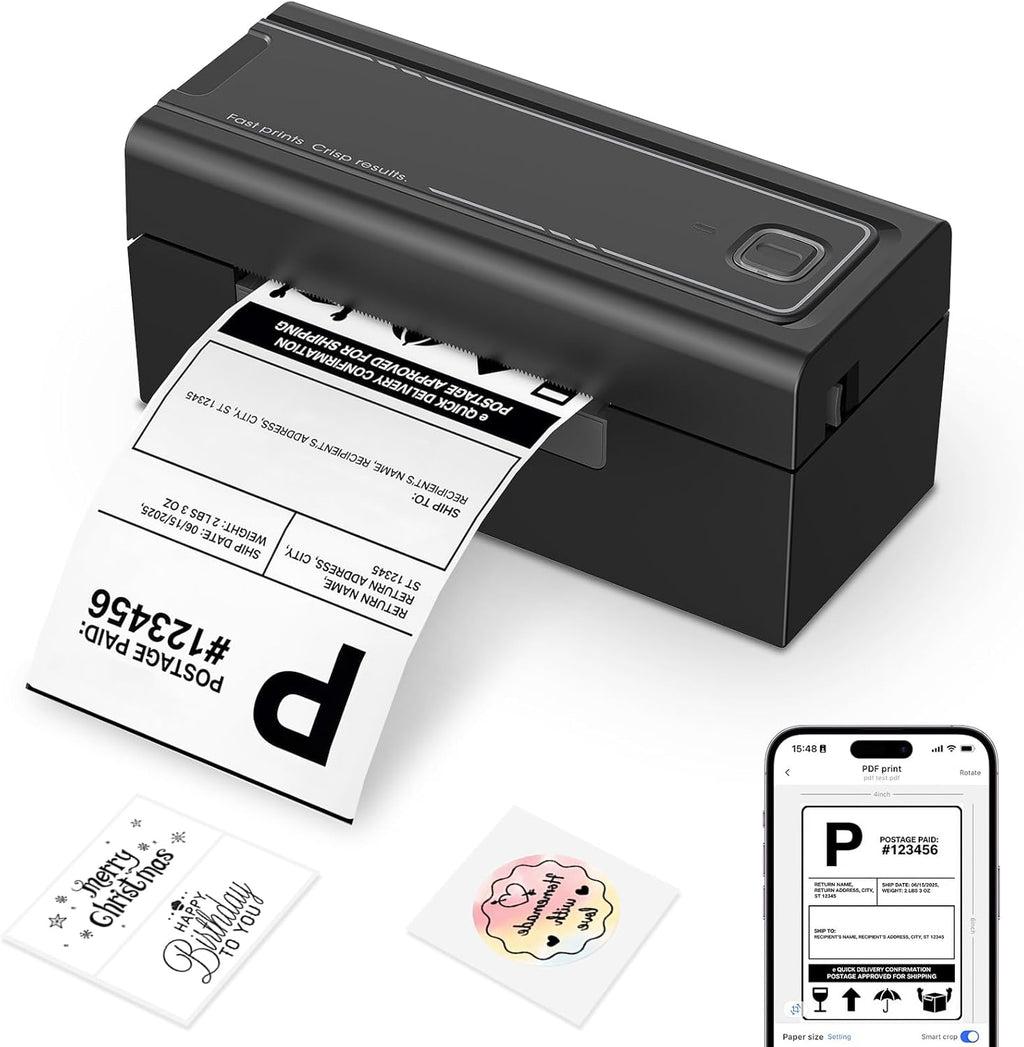 Bluetooth Thermal Shipping Label Printer, Wireless 4x6 Shipping Label Printer for Packages, High-Speed Thermal Printer Compatible with Android, iOS & Windows for Amazon, Ebay, Shopify, USPS