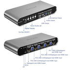 4 Computers 2 Monitors Automatic KVM Switch, HDMI 4k@60Hz + DP 8K 30Hz 4K@144Hz, Aluminum Alloy Shell, Digital Display, Audio/Microphone, hotkey, HDR10 with Cables