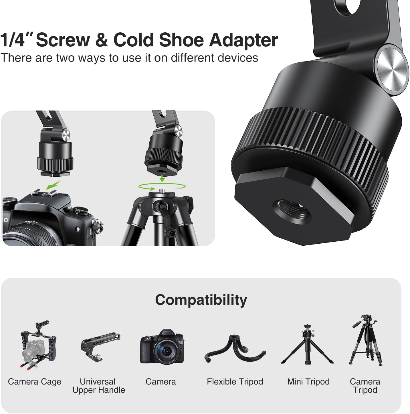 elitehood Magnetic Phone Tripod Mount for Magsafe, Aluminum iPhone Tripod Mount Adapter with 1/4” Screw, Cold Shoe Phone Holder for Camera, Compatible with iPhone 16/15/14/13 Series