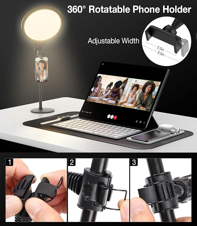 MoKo Desk Ring Light with Stand and Phone Holder, 10" Full-Screen LED Ring Light for Desk, Dimmable Zoom Lighting for Computer, Desk Light for Video Calls,Video Recording,Live Streaming,TikTok,Makeup