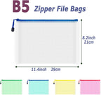 AUSTARK 10 Pcs Zipper File Bags, Waterproof Plastic Mesh Pouch for Office School, Board Game Storage Bags (B5 Size 11.4''x8.2'', Multicolored)
