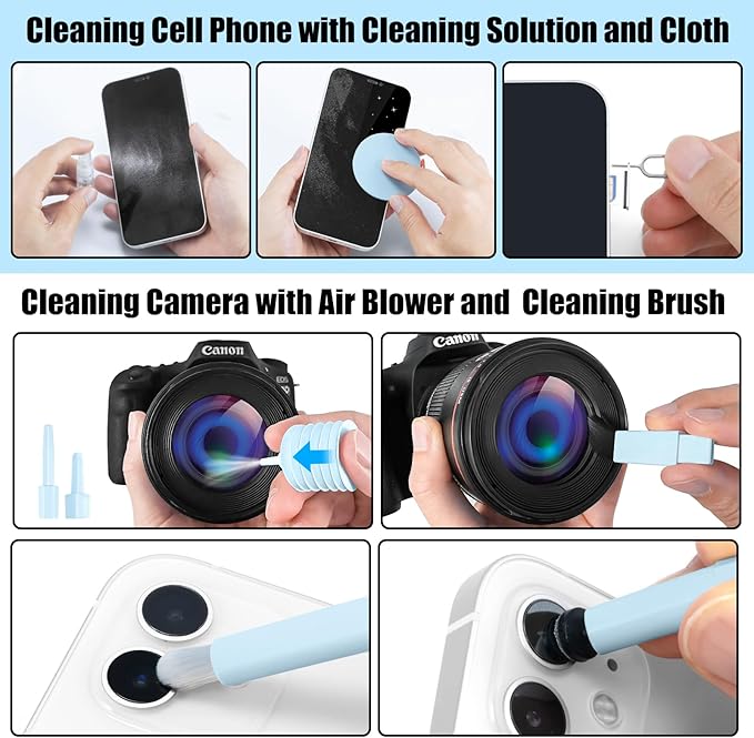 Laptop Phone Screen Cleaner Kit, Computer Keyboard Brush Cleaning Spray for iPhone AirPods MacBook iPad, 20-in-1 Electronic Device Clean Tool for Camera PC Monitor Earbud TV Tablet Car Screens, Blue