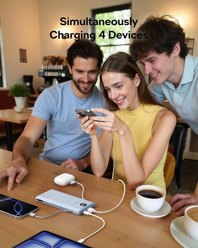 VEGER AC Wall Plug Portable Charger, 10000mah Slim Portable Charger Built in Cables, USB C Power Bank 15W Fast Charging, Travel Essential Battery Pack Compatible with iPhone, Android and More(White)