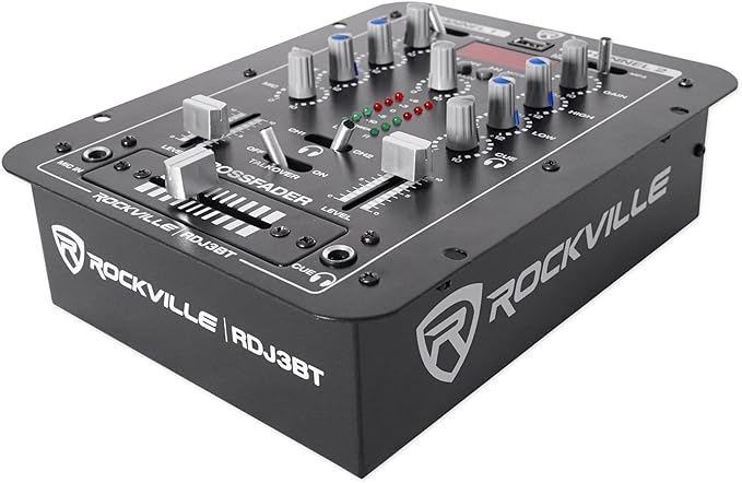 Rockville RDJ3BT 2 Channel DJ Mixer with USB, Bluetooth, Talkover, 4 Line Inputs