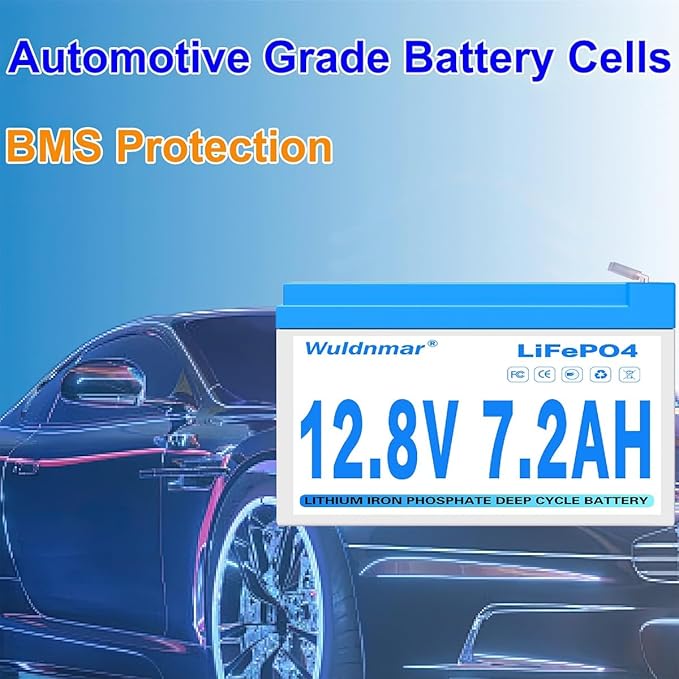 12V 7.2Ah LiFePO4 Battery, Lithium Battery with BMS, 3000+ Cycles, 92.16WH Deep Cycle Battery for Marine Battery, Car, RV, Golf Cart, Solar, Trolling Motor, Replace AGM/SLA