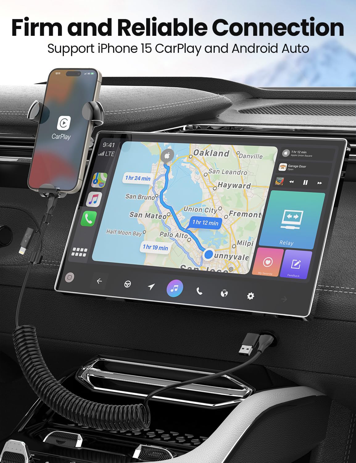 Coiled USB-C and Lightning Cable 2-in-1, 3FT iPhone 17 16 Car Charger Cord, 60W Fast Charging Cable for iPhone 15, Samsung Galaxy Supports Apple CarPlay & Android Auto (Black)