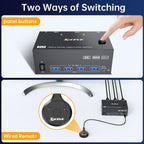 HDMI Displayport KVM Switch 3 Monitors 2 Computers 8K@60Hz 4K@144Hz,3 Monitor KVM Switch 2 Computers for 2 PC Share 3 Monitor and 4 USB3.0 Devices,Triple Monitor KVM Support Extended and Mirror Mode