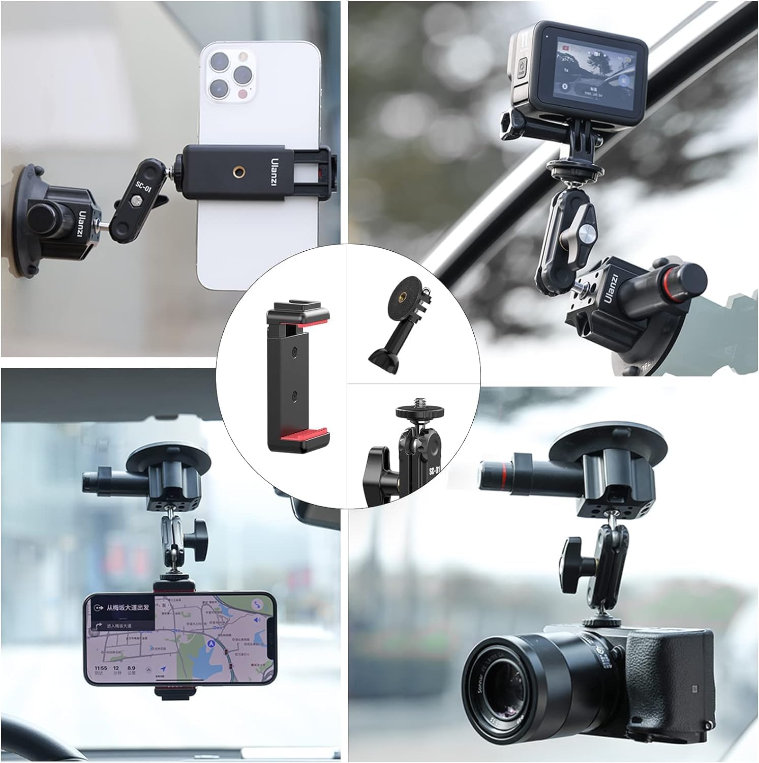Suction Cup Mount for Action Cameras iPhone - ULANZI SC-01 3in Pump-actived Vacuum Suction Mount Magic Arm Phone Holder Action Cam Adapter Car Boats Windshield Window Mount for Action Cameras