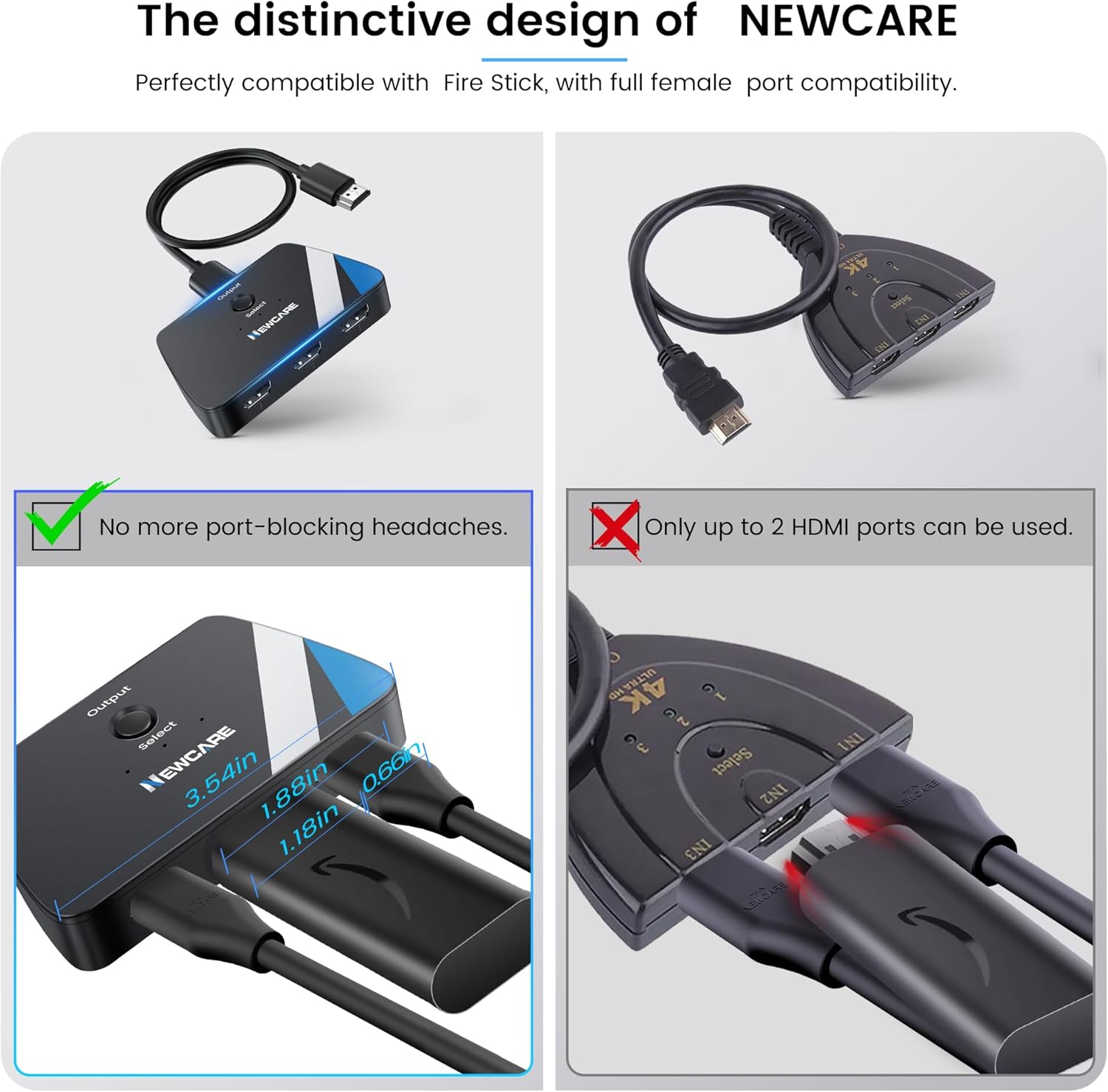 [Upgrade] HDMI Switch 3 in 1 Out, 4K@60Hz HDMI 2.0 Switch Splitter with 2.6FT Long HDMI Cable, 3-Port HDMI Switcher Selector, Supports 4K 30Hz 3D 1080P HDCP2.2 for PS5 Xbox DVD Player Fire Stick PC