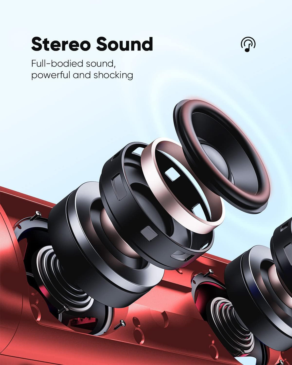 Bluetooth Speaker with HD Sound, Portable Wireless, IPX5 Waterproof, Up to 20H Playtime, TWS Pairing, BT5.3, for Home/Party/Outdoor/Beach, Stocking Stuffers, White Elephant Gifts for Adults (Red)