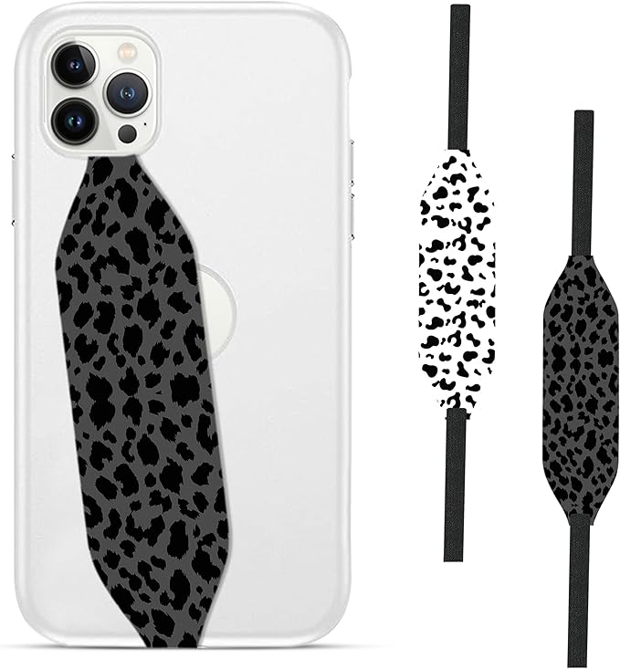 Phone Grip Strap - Pack of 2 Reversible Finger Holder for Phone Back, Customizable Anti-Slip Design, Wireless Charging Compatible Detachable Holder for iPhone - Leopard Night