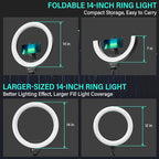 UBeesize 14'' Foldable Ring Light with 62'' Tripod Stand and Phone Holder, LED Selfie RingLight for iPhone with Remote, Circle Light for Tiktok/YouTube/Photography/Makeup/Live Stream