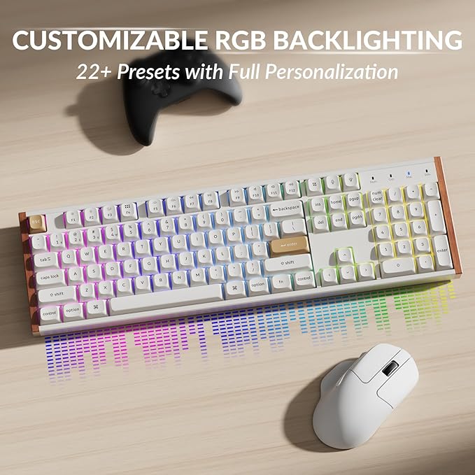 Keychron K10 HE Hall Effect Keyboard Wireless, Magnetic Switch Hot Swappable, Adjustable Actuation Rapid Trigger Mode with Aluminum + Wood Frame, Full-Size Custom RGB for Mac Windows Linux - White