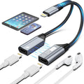 Magnetic Lightning to Dual Lightning AUX Adapter, [Apple MFi Certified] 2 in 1 iPhone Audio and Charger Splitter, Dongle Compatible with iPhone 14/13/12/11/XS/XR/7/8 and iPad,SupportsCharging & Audio