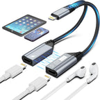 Magnetic Lightning to Dual Lightning AUX Adapter, [Apple MFi Certified] 2 in 1 iPhone Audio and Charger Splitter, Dongle Compatible with iPhone 14/13/12/11/XS/XR/7/8 and iPad,SupportsCharging & Audio