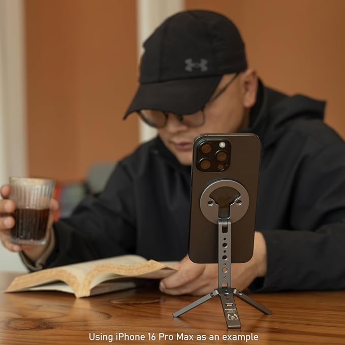 Magnetic Tripod for iPhone 12/13/14/15/16 & MagSafe Cases | Handy Phone Stand | 20 N52 Magnets Inside, Cold Shoe Mount, 1/4" Screw & Foldable Hook