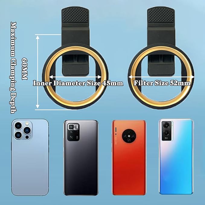 10 in 1 Cell Phone Camera Lens Kit, 52MM Clip-On CPL Phone Camera Lens Filter Kit Including 10x Macro, CPL Polarizer, 7 Colour Filters Compatible with iPhone and Other Phones