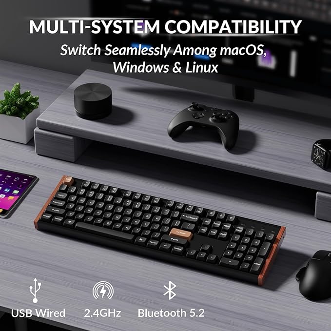 Keychron K10 HE Hall Effect Keyboard Wireless, Magnetic Switch Hot Swappable, Adjustable Actuation Rapid Trigger Mode with Aluminum + Wood Frame, Full-Size Custom RGB for Mac Windows Linux - Black