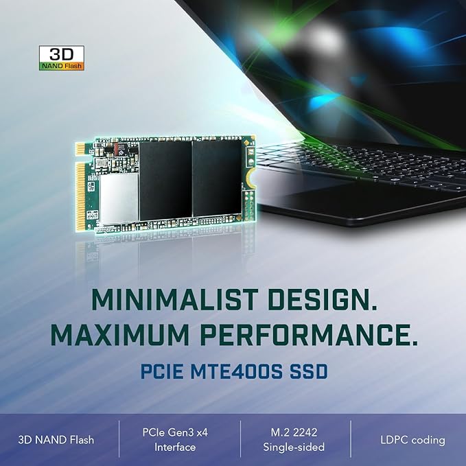 Transcend 512GB MTE400S M.2 2242 PCIe Gen3x4 SSD, Compatible with Ultra-Thin Laptops, Dram-Less Low Power, Up to 2000MB/s, TLC - TS512GMTE400S