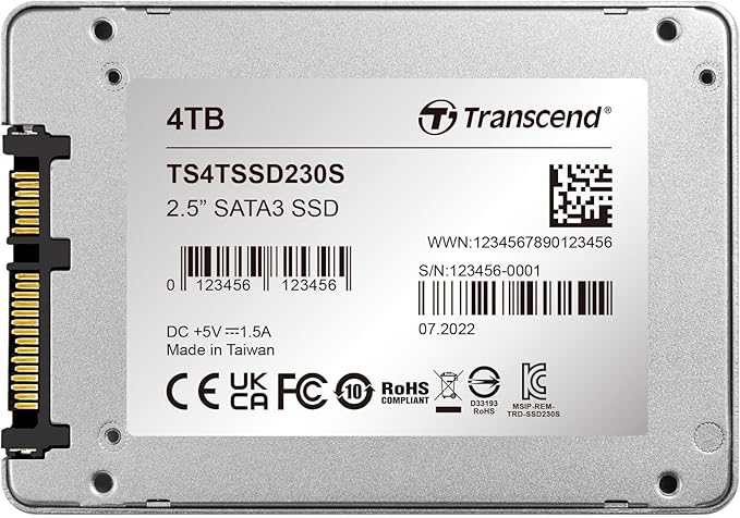 Transcend 4TB 2.5" SATA III SSD, Up to 560MB/s, Compatible with PS4, Laptops, Desktops, PCs, Notebooks, Internal Solid State Drive with SLC Cache, 3D TLC NAND, LDPC ECC - High-Speed SATA 6Gb/s Upgrade