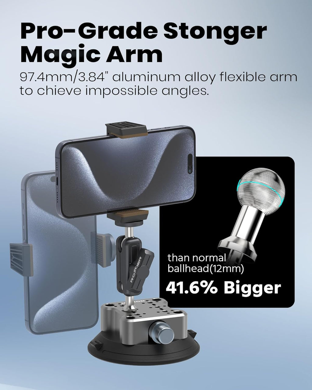 4.5" Suction Cup Camera Mount Universal Car Mount for Osmo 360 Camera, Phones, for Go-pro, for Insta360 Action Cams with 3.84" Magic Arm