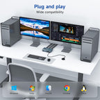 HDMI Displayport Hybird KVM Switch 2 Monitors 2 Computers 8K@60Hz 4K@144Hz, Aluminum Dual Monitor KVM Switches for 2 PC Share 2 Monitor and 4 USB Devices, Support Extended/Copy Mode,Cables Included