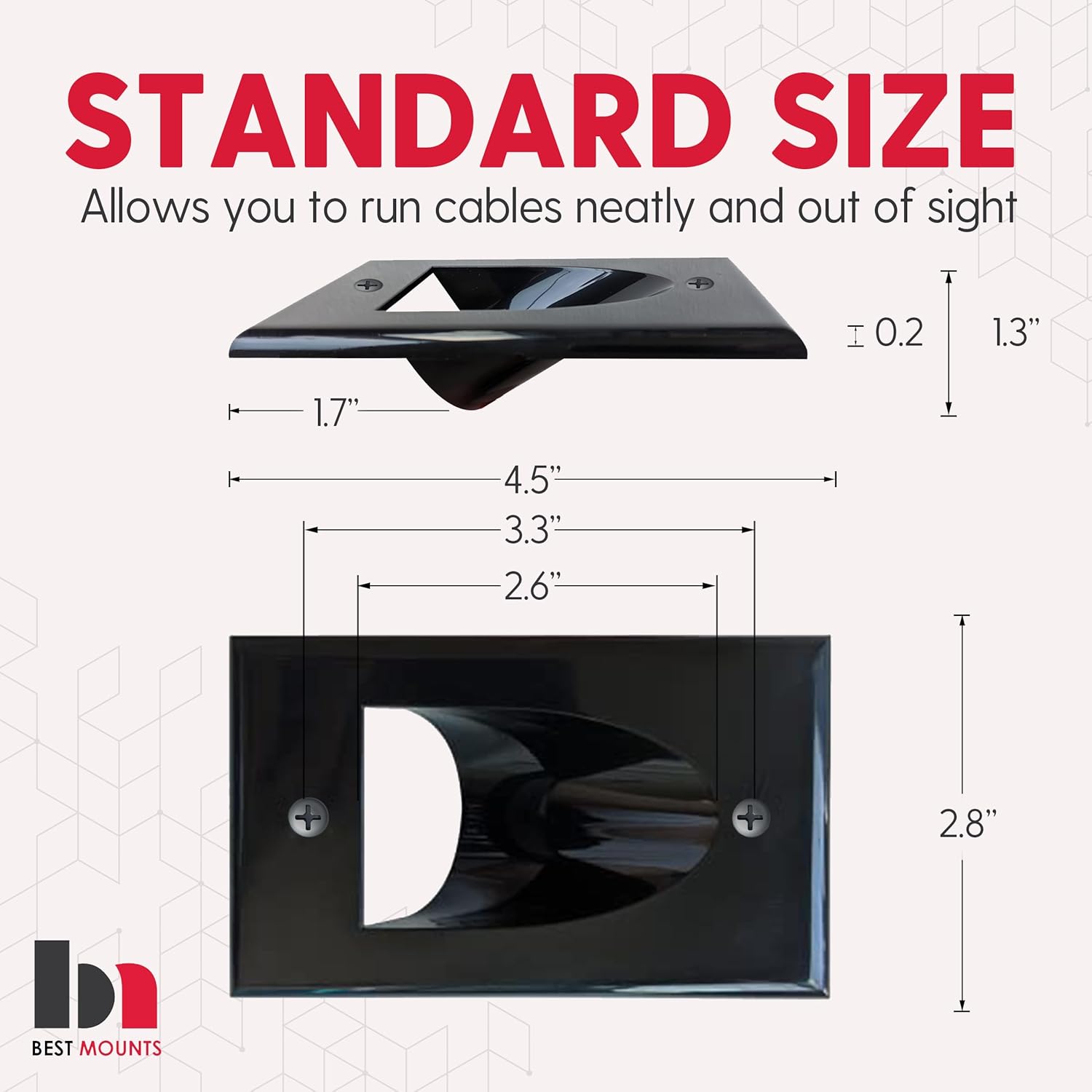 2 Pack Wall Plate Cable Pass Through with Bracket - In Wall Cable Management Kit - Recessed Cable Wall Plate Pair with Single Gang Low Voltage Mounting Bracket - Decorator Cover for Low Voltage Cables