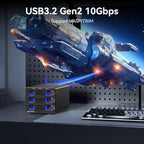 Hybrid 2*2.5/3.5" SATA HDD/SSD(Support RAID 1/0/JBOD/NORMAL)+3* M / B+M Key M.2 NVMe Enclosure with Fan, USB A/C 3.2 Gen 2, Hard Drive Enclosure Support 68TB(2*22TB HDD+3*8TB 2230/42/60/80/110 SSDs)