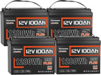 12V 100Ah LiFePO4 Battery MAX PLUS 4 Pack - 110A BMS with Low Temp Cutoff | 15000+ Deep Cycles for RV Solar Marine Trolling Motor | Off-Grid Backup Power Rechargeable Lithium Iron Phosphate Battery