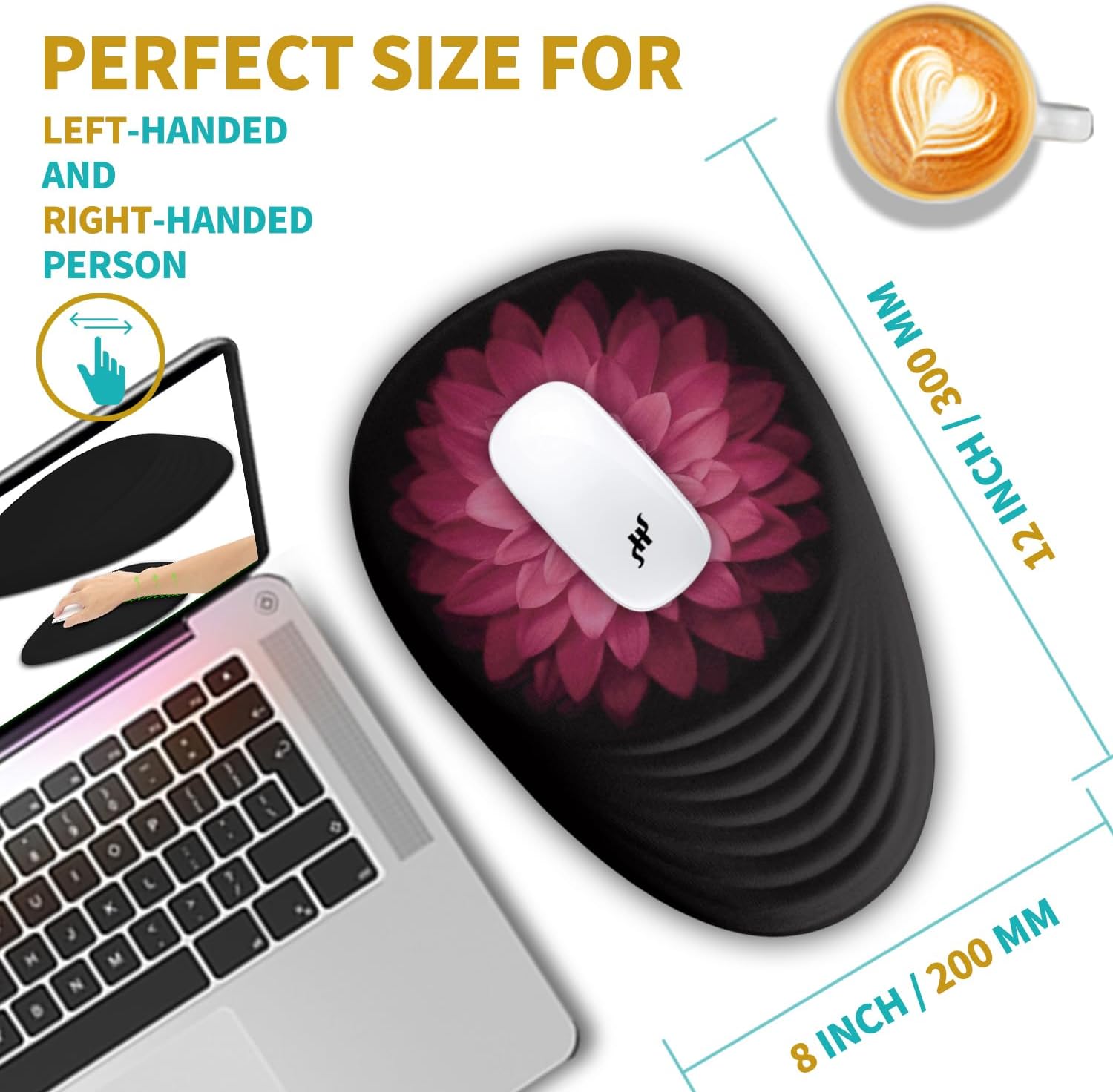 Hokafenle Ergonomic Mouse Pad Wrist Support with Stepped-Wedge Design, Wrist Rest Pain Relief Mousepad Filled with Memory Foam, Carpal Tunnel Mousepad for Wireless Mouse(12x8 inch, Pink Flower)