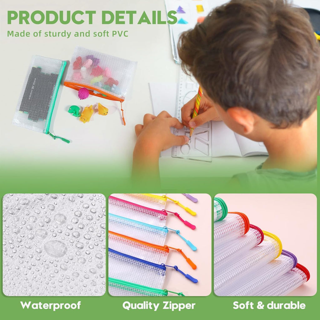 24pcs Mesh Zipper Pouch File Bags Puzzle Storage Bags, A5 Size 9.4 x 6.9 Inches Large Reusable Zipper Pouches for Organizing Classroom Board Game Organization