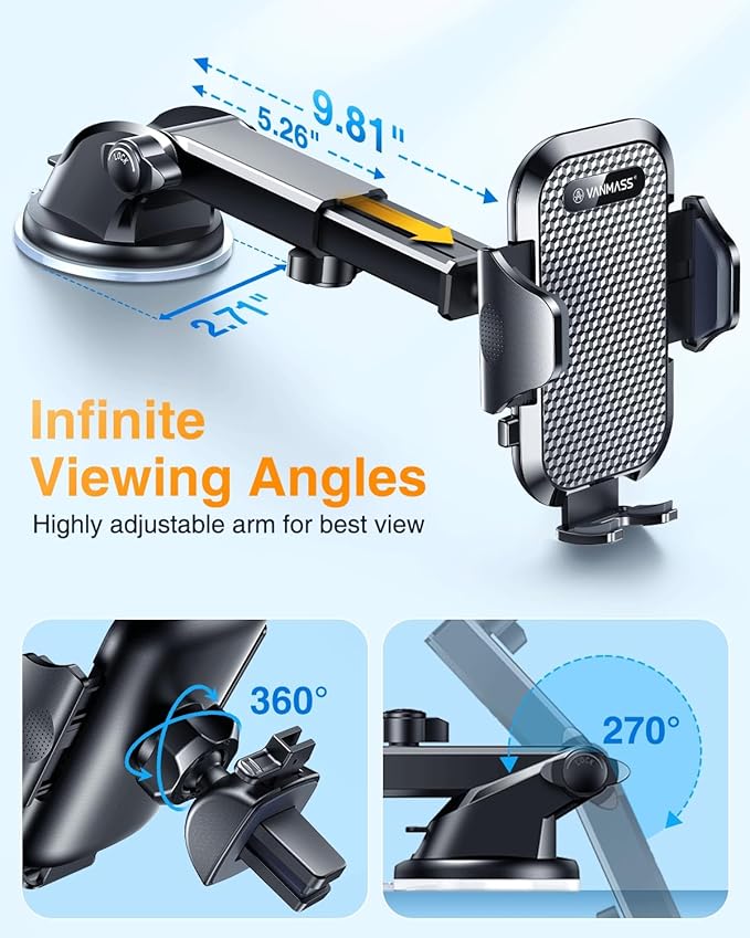 VANMASS Car Phone Holder 2025 Military-Grade Phone Holder for Your Car Windshield Dashboard【 65 Lbs Strongest Suction】【Patent & Safety Certs】 Universal Cell Phone Car Mount for iPhone Samsung Android
