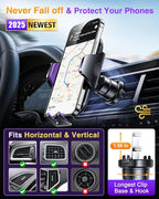 VANMASS Car Phone Holder Mount 2025 Upgraded [Patent Steel-Hook] Car Vent Phone Mount Clip Military-Grade Shockproof Cell Phone Car Mount Handsfree Truck Stand Vent Cradle for iPhone 16 Android,Purple