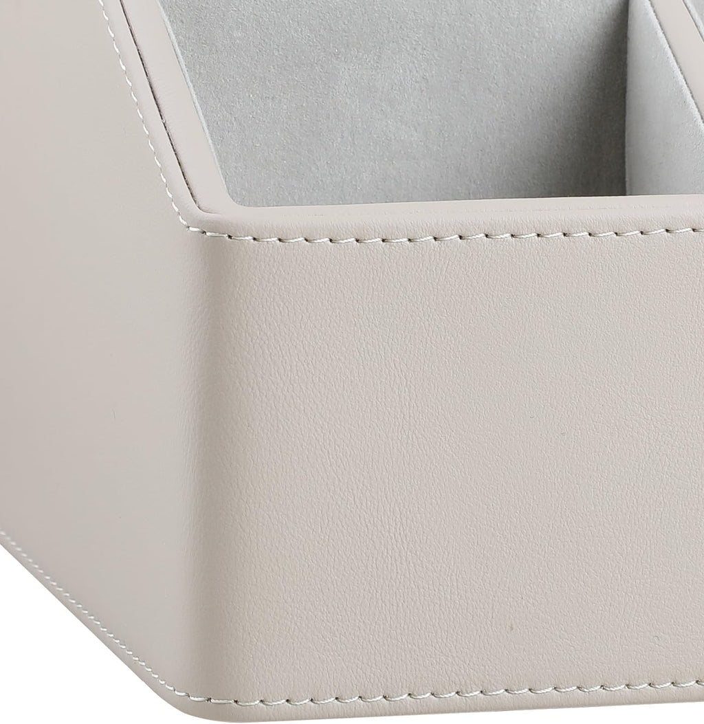 PU Leather Desk Organizer, Luxury Remote Control Holder for Home, Office Desk Accessories Table Caddy Bedside Nightstand Organizer (Dark Beige)