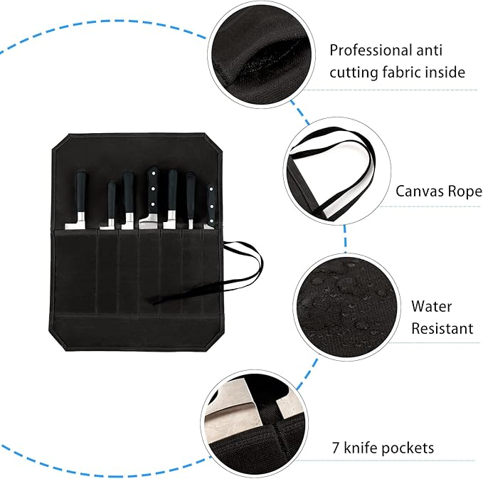 Khaki Chef’s Knife Roll Case, Waxed Canvas Cutlery Knives Holders Protectors, Home Kitchen Cooking Tools And Utensils Wrap Bag Wallet, Multi-Purpose Brush Roll Bag, Travel Tool Roll Pouch